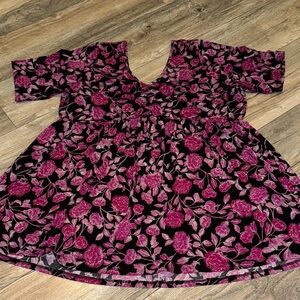 Torrid Pink and Black Floral Baby Doll Blouse NWOT Sz 2
